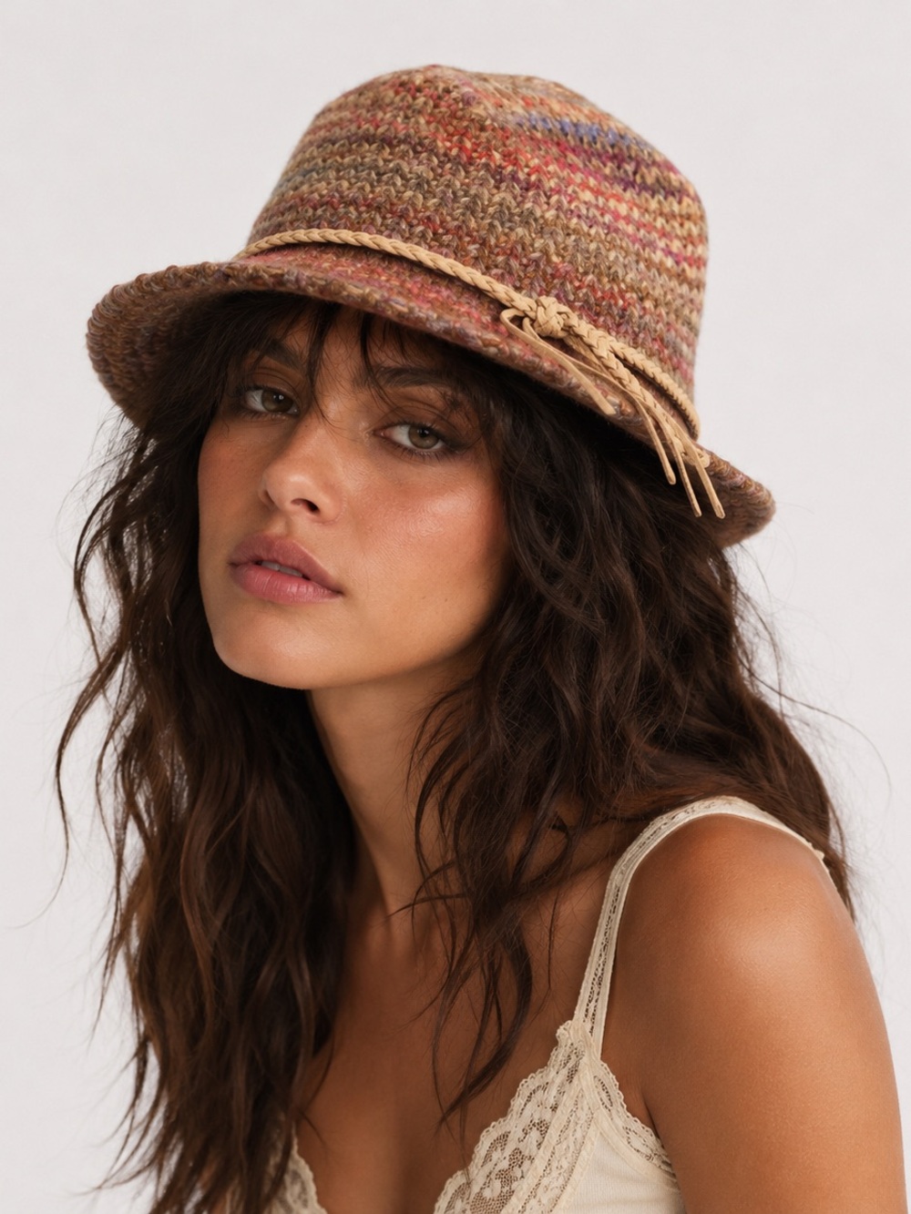 Madison 88 New York City Women’s OS Brown Multicolor Knit Fedora Boho Hat Hippie